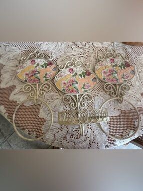 Floral Mosaic Ceramic and Metal Wall Sconces - Set of 3